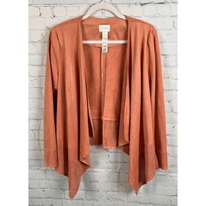 CHICO'S perforated faux suede orange peach open front draped jacket 1 (M) NWOT